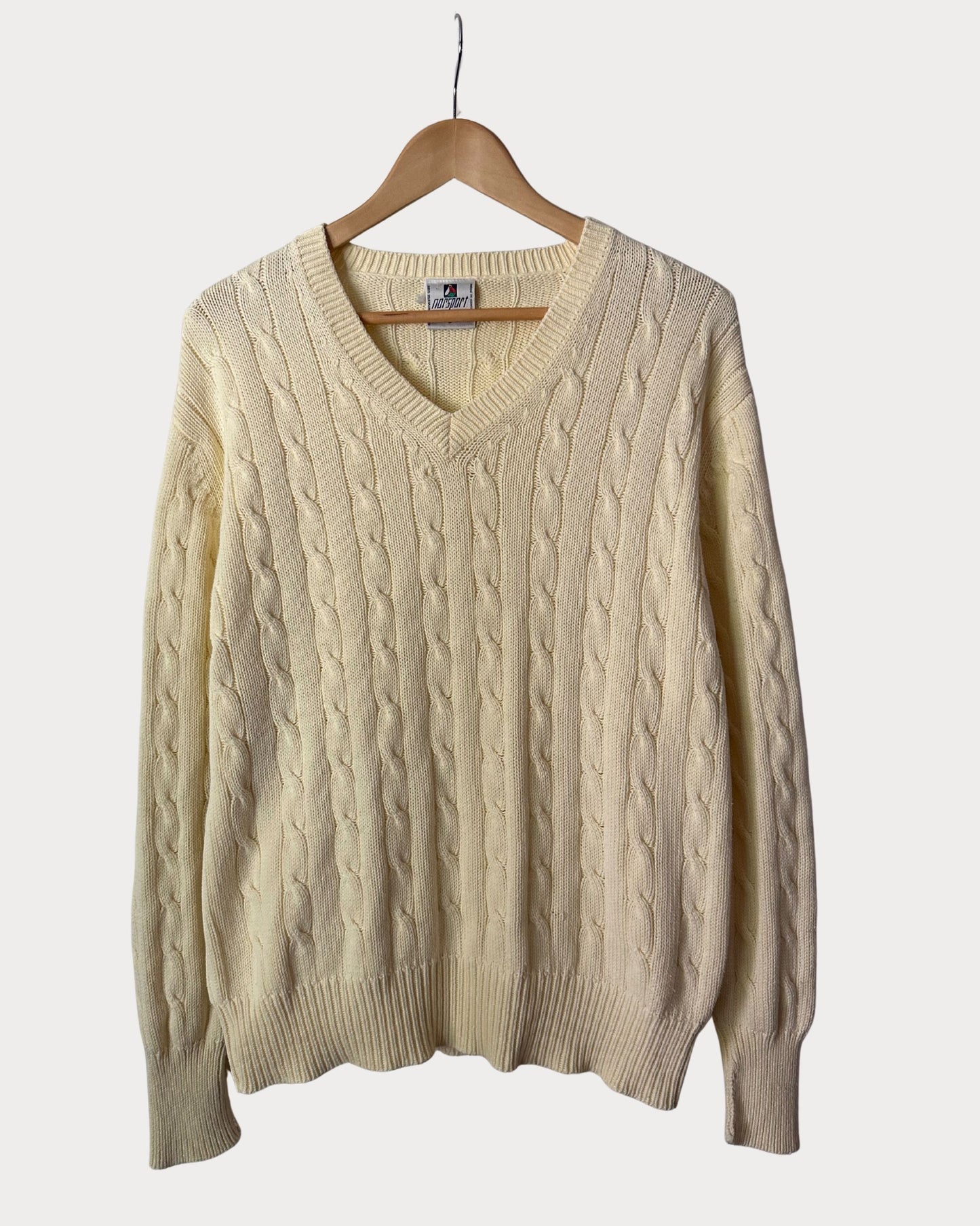 VTG Norsport Yellow Cable Knit Sweater (Size L)