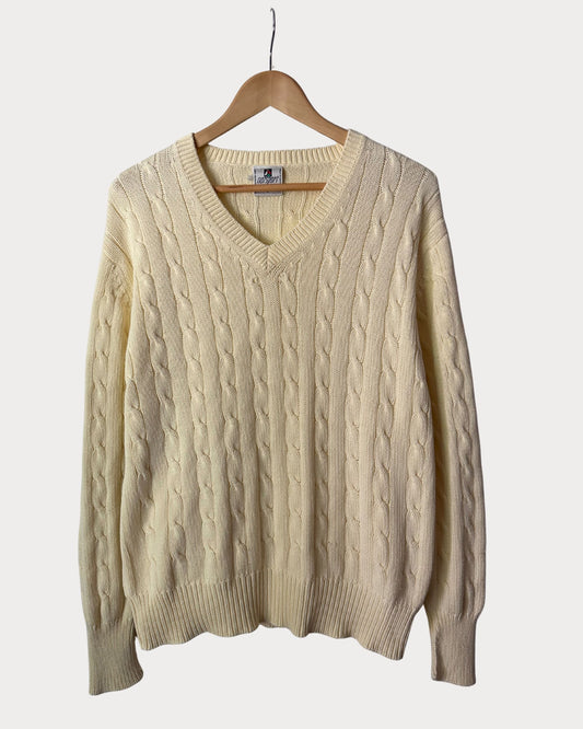 VTG Norsport Yellow Cable Knit Sweater (Size L)