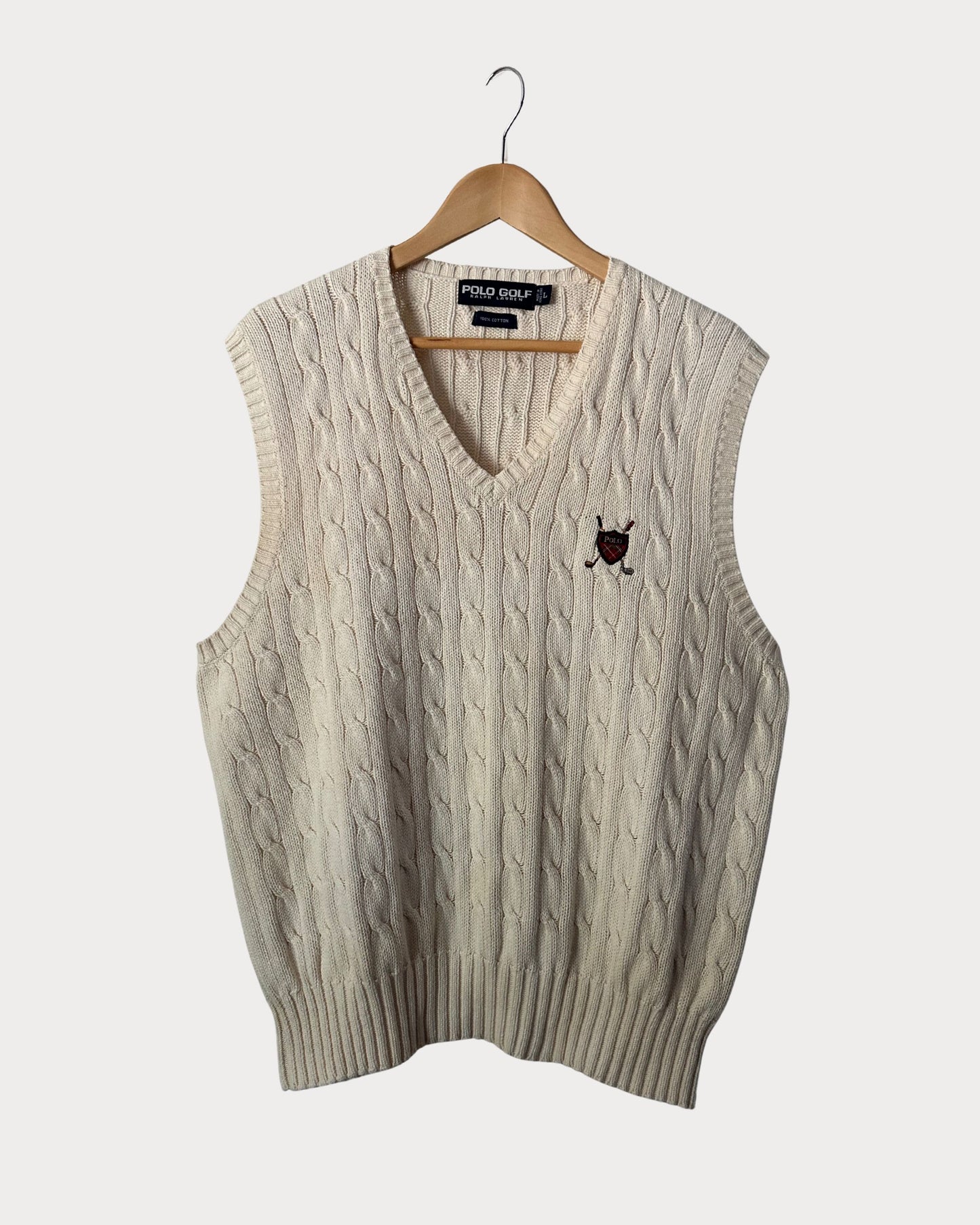 VTG Ralph Lauren Polo Golf Cable Knit Sweater Vest (Large)
