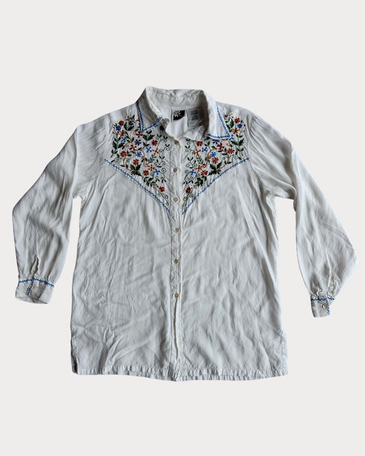 Vintage Phool Floral Embroidered Button-up